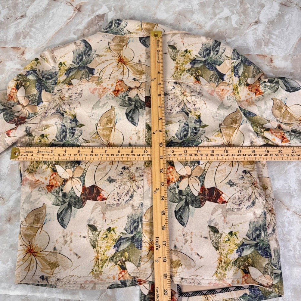 Philosophy Moto Jacket Women Medium Cream Floral Faux Leather Open Front Pockets - Picture 6 of 10